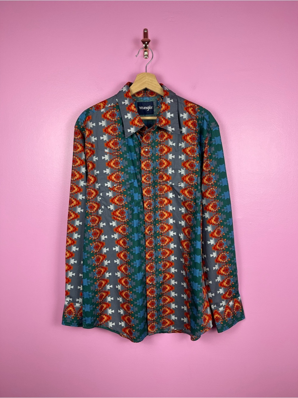 Wrangler Checotah Southwestern Print Western Snap Shirt Men's Large - Picture 2 of 15